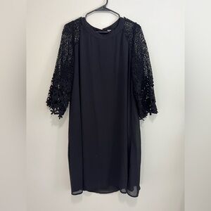 Classy Little Black Dress with Crochet Sleeves